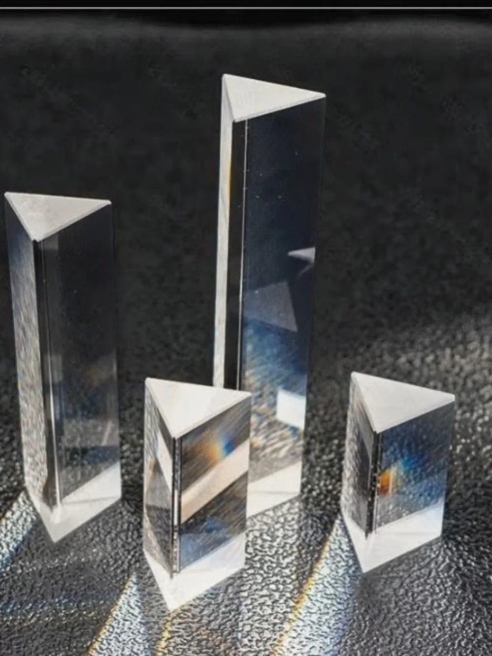 Clear Optical Prism with Rainbow Light Beam